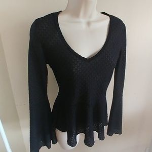 Black Long Sleeve Sheer Peplum Top